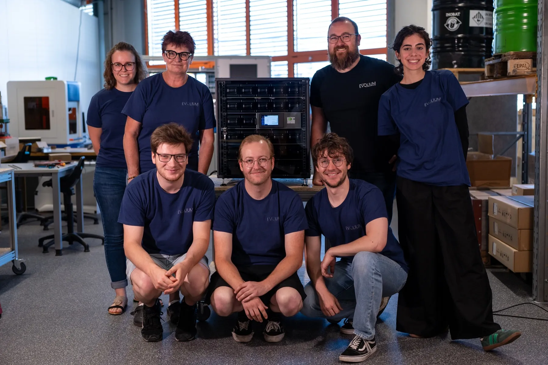 The Evolium team with the battery in its Valais laboratory